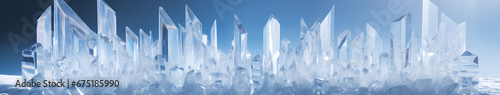 A hyper-realistic ice crystal formation, with sunlight refracting through each prism-like facet