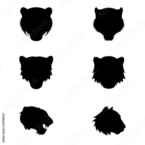 Tiger cartoon head silhouette design in black and white AI, EPS, JPG