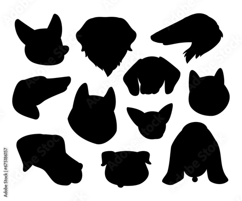 Cute dog cartoon head silhouette design in black and white