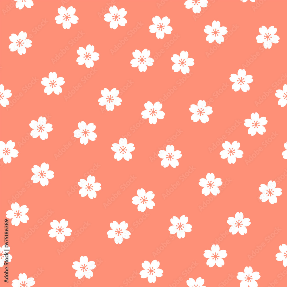 Pink seamless pattern with white sakura flowers