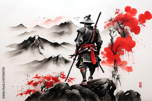 Japanese Samurai Warrior Ink Painting Art
