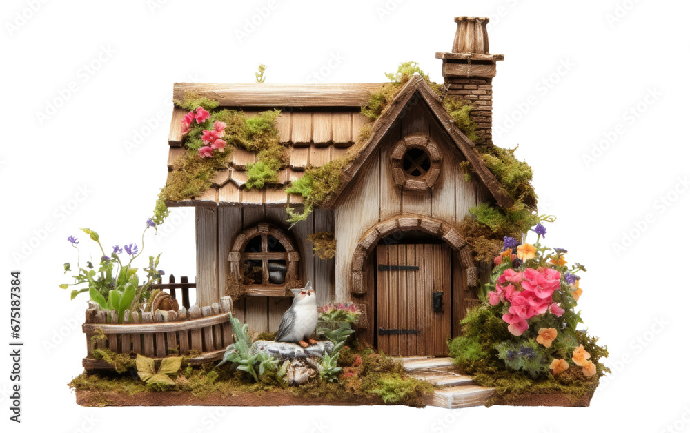 Rustic Cat Cottage in a Garden on Transparent PNG
