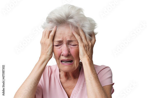 Worried Old Woman Isolated on transparent background