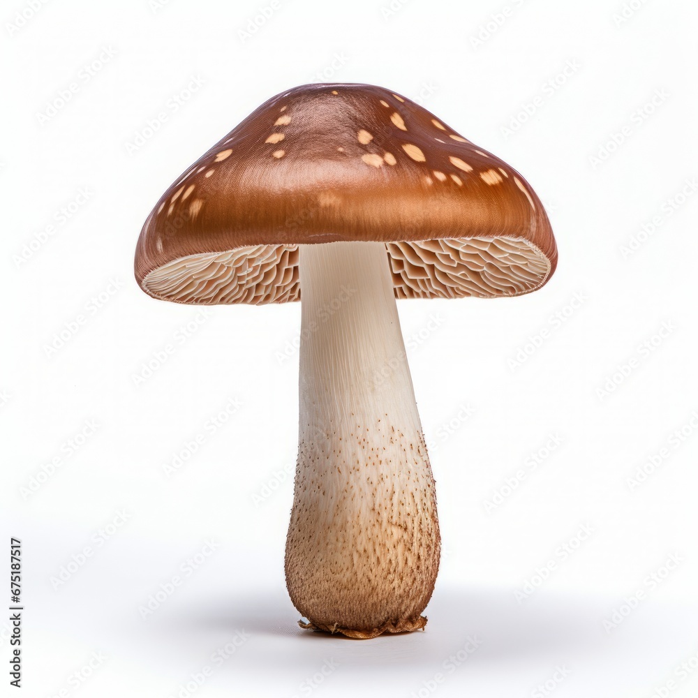 Close-Up View of Mushroom on a Clean, White Surface Close-Up View of Mushroom on a Clean, White Surface
