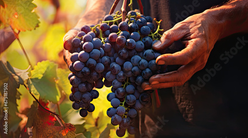 Grape Harvest: Farmer’s Hands Picking Fresh Grapes