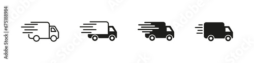 Fast delivery icon. Express delivery vector set. Van courier isolated on white background. Quick parcel shipping.