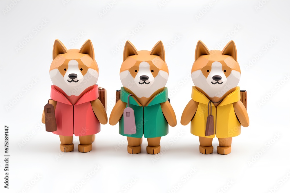 Naklejka premium 旅行する柴犬（背景・白）