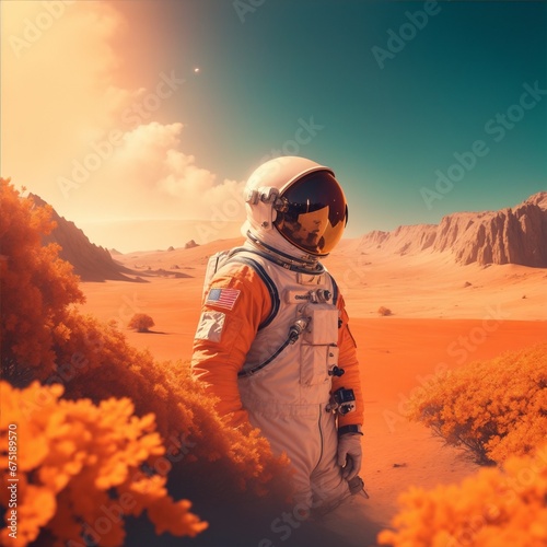 Astronaut in the orange paradise Generative AI