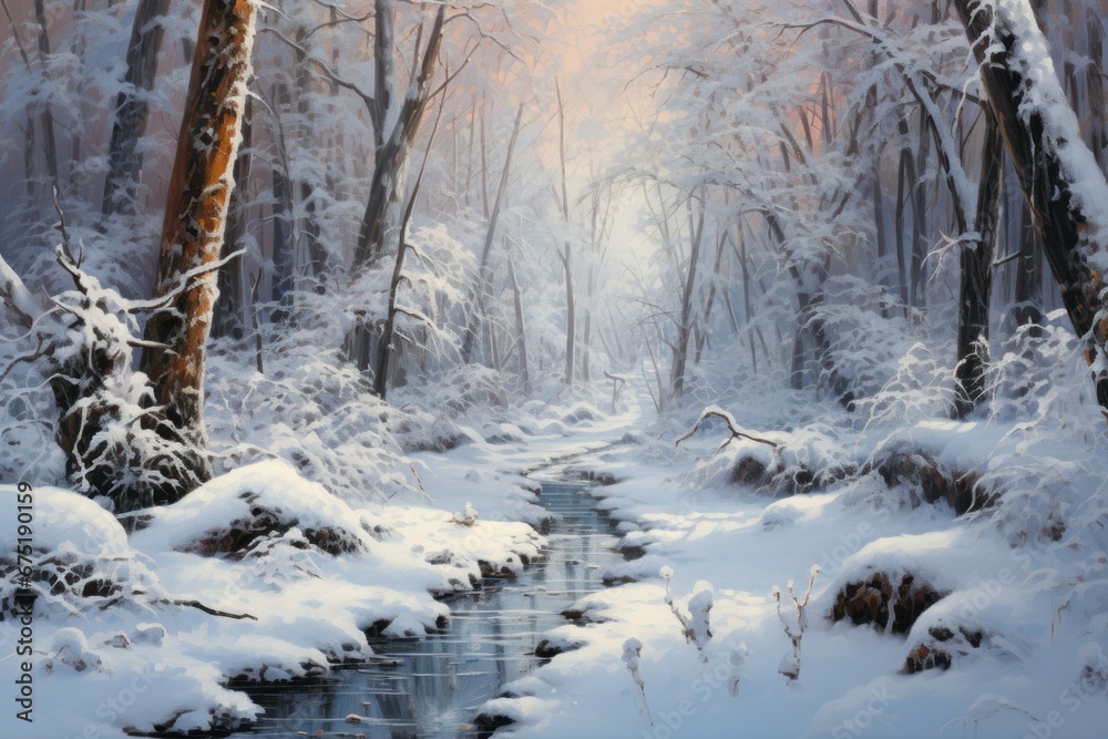 Snowy Forest Paths - Generative AI Snowy Forest Paths - Generative AI