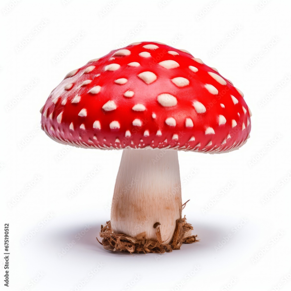 Close-Up of Mushroom with Detailed Texture and White Background