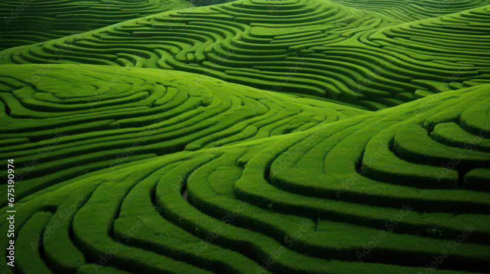 Fototapeta premium Abstract organic green grass field in lines with beautiful panorama background wallpaper illustration