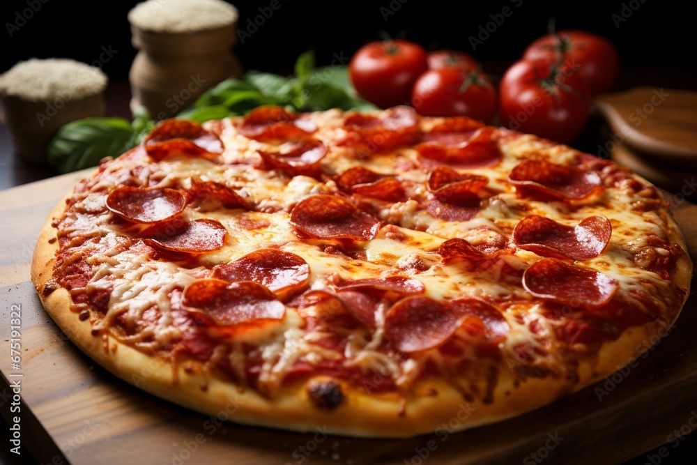 delicious pizza with pepperoni. Generative AI