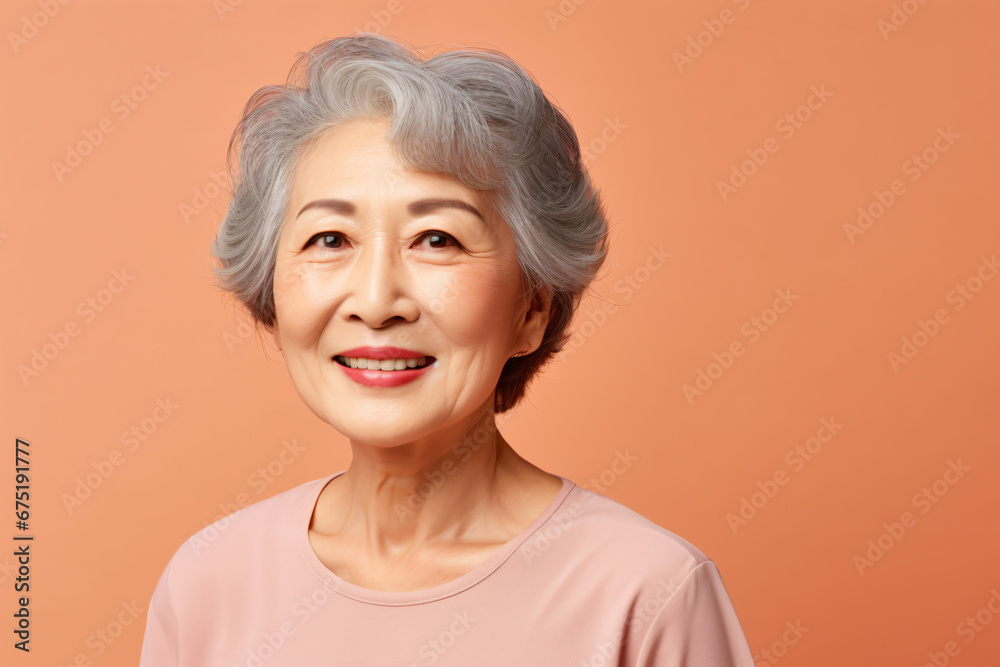 a woman with gray hair and a pink shirt