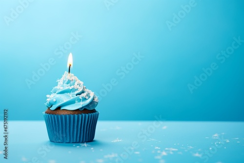 Blue Bliss: Small Birthday Cake on a Blue Background