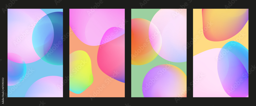 Trendy cover set with vivid gradient shapes. Beautiful modern fluid multicolor poster