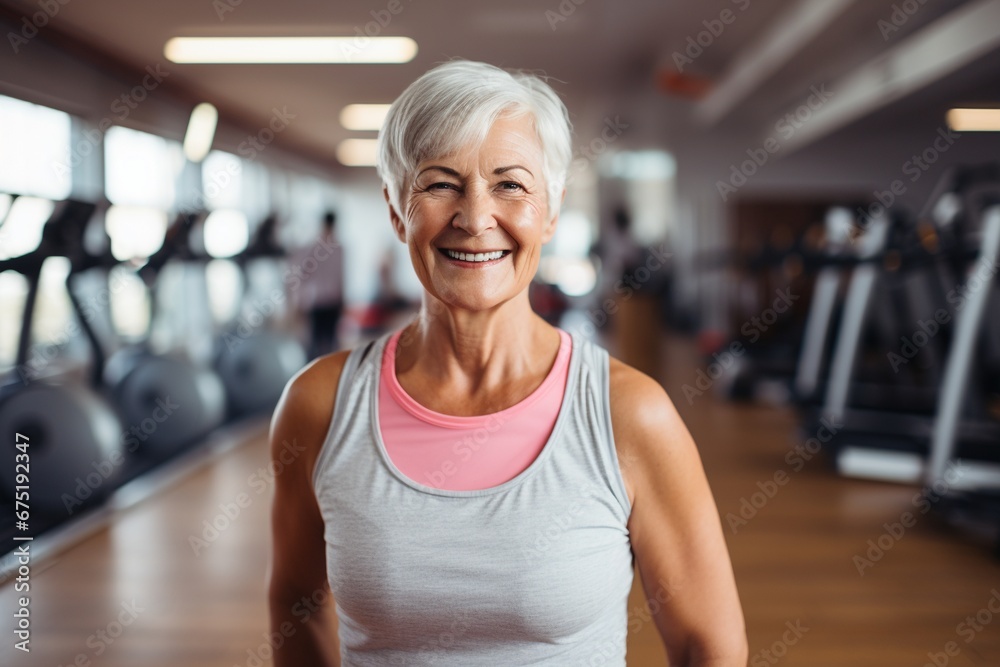 Fit and Happy: Senior Woman Embracing Fitness in the Gym