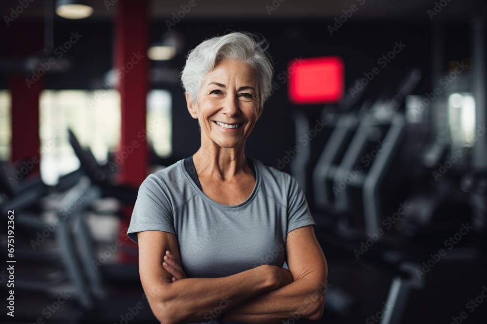 Fit and Happy: Senior Woman Embracing Fitness in the Gym Fit and Happy: Senior Woman Embracing Fitness in the Gym