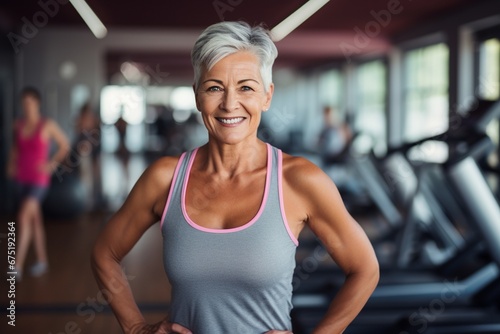 Fit and Happy: Senior Woman Embracing Fitness in the Gym © Maximilien