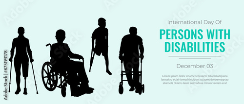 International Day of People with Disabilities.Vector illustration with silhouette of man in wheelchair and space for text.