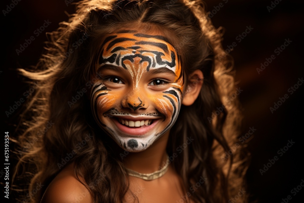 Smiling Young Girl with Leopard or Cheetah Face Paint