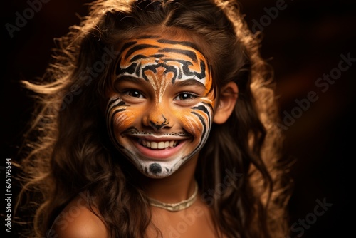 Smiling Young Girl with Leopard or Cheetah Face Paint