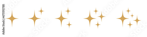 Collection of Gold sparkle star icon silhouette isolated on white background. Vector illustration design set. Christmas decoration element 