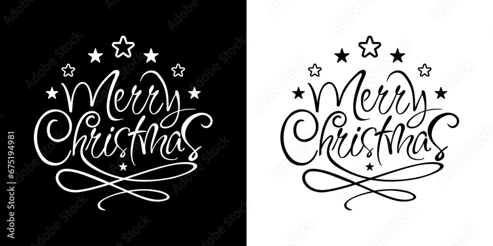 Merry Christmas 2023. Typography. Vector logo, emblems, text lettering. Usable for banners, greeting cards, gifts etc.