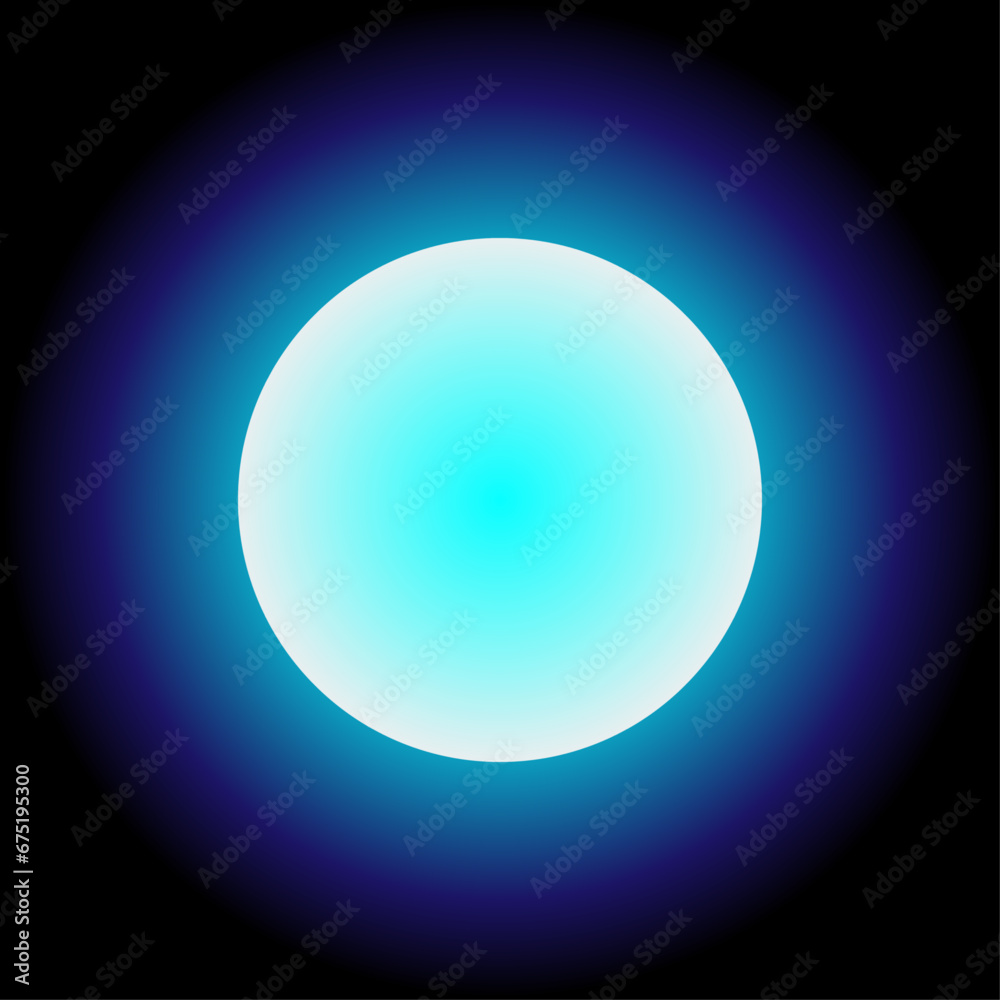 Blue super moon glowing with blue halo isolated on black background, neon effect