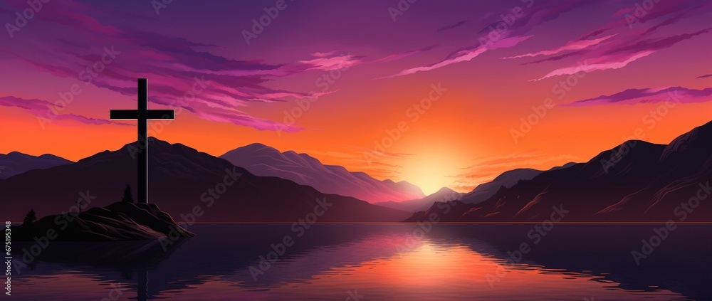Fototapeta premium Cross in the mountains at sunset
