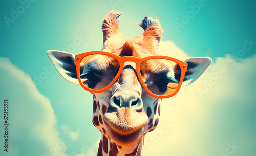 a cute giraffe wearing sunglasses ai generative