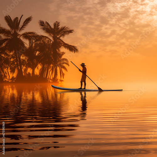 Paddleboard in the shade of palm trees ai generative