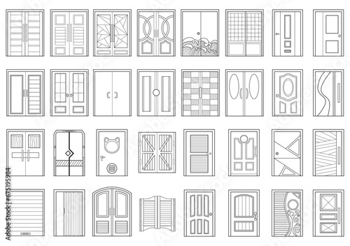 Hand drawn Kids drawing Vector illustration set Different Types doors Isolated on White Background