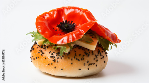 Bun with cheese with a poppy on a white background