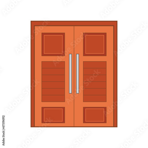 Kids drawing Vector illustration six panel double door Isolated on White Background
