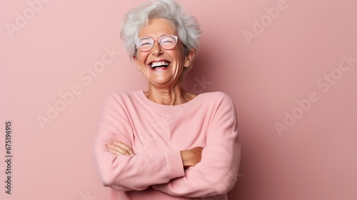Senior Caucasian Woman Expressing Self-Love and Contentment with a Joyful Self-Hug