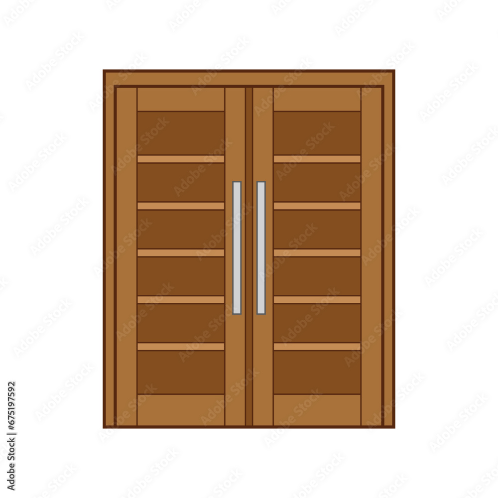 Kids drawing Vector illustration two panel stripped tile double door Isolated on White Background Kids drawing Vector illustration two panel stripped tile double door Isolated on White Background