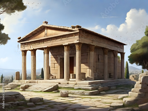 ruins of roman temple,anciet,architecture,roman,history,building,stone,travel,old,columns,sky,Ai generated 