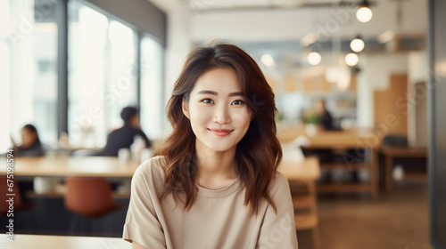 Portrait of asian woman standing in office. AI