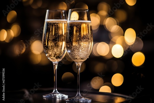 Festive Champagne Toast with Firework Display Intimate Celebration Night Photography, ai generated
