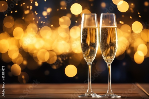 Festive Champagne Toast with Firework Display Intimate Celebration Night Photography, ai generated