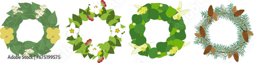 Colorful of leaves wreaths from fall vector-(Ohio) Buckeye,Crab-apple,Linden,Pine