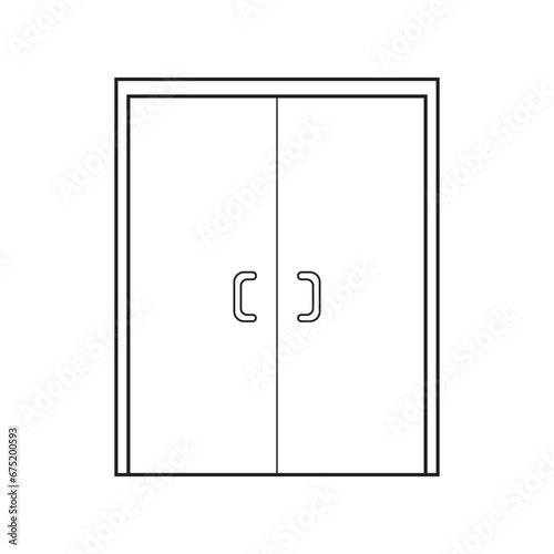 Hand drawn Kids drawing Vector illustration double entry glass door Isolated on White Background