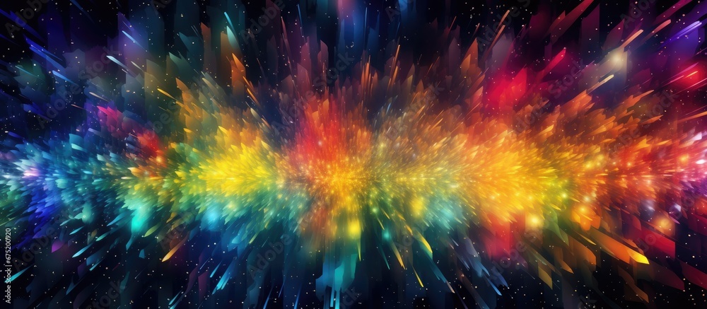 The background of the graphic design was an abstract explosion of colorful lights stars and glitter creating a beautiful and vibrant universe The material used to create this artwork captur The background of the graphic design was an abstract explosion of colorful lights stars and glitter creating a beautiful and vibrant universe The material used to create this artwork captur