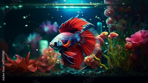 Cute betta aquarium fishs glass decorations ideas photography image AI generated art © Biplob