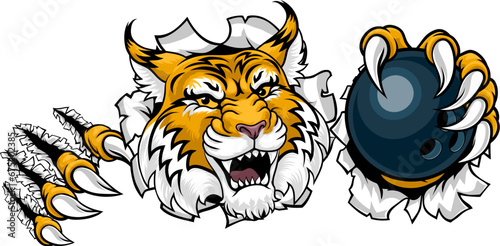 A wildcat or bobcat ten pin bowling ball animal sports team mascot