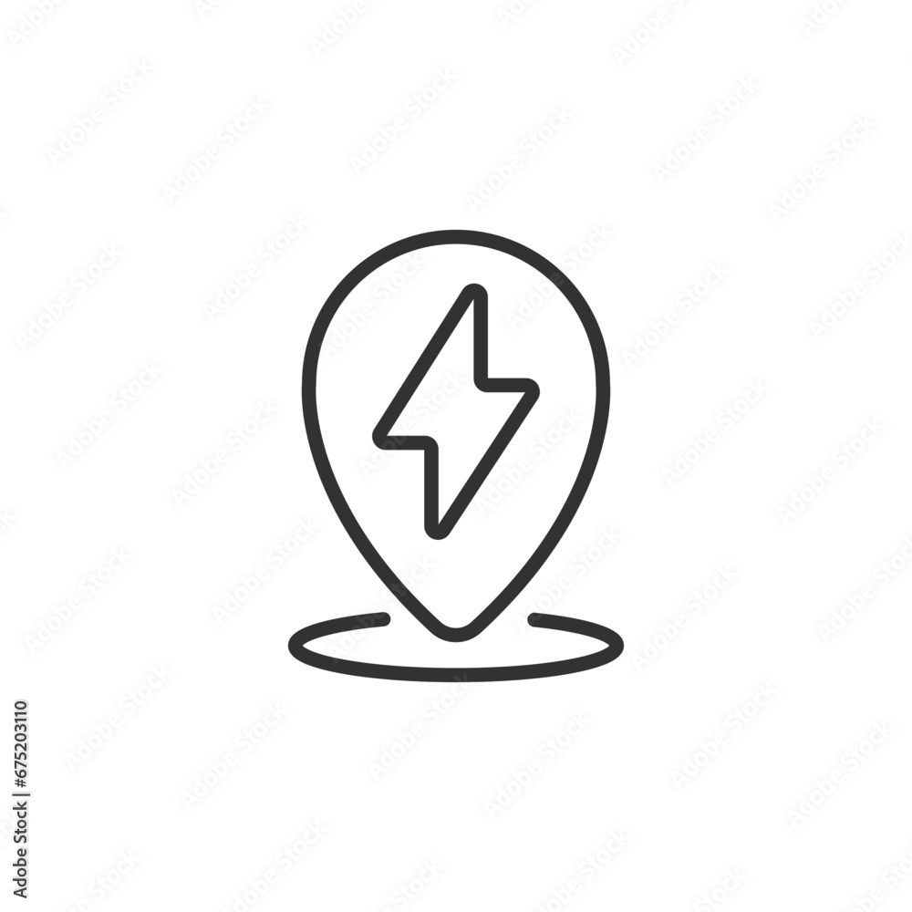 EV station gps icon. Electric car battery energy charging spot location line icon. EV terminal pin map point. Editable stroke. Vector illustration EV station gps icon. Electric car battery energy charging spot location line icon. EV terminal pin map point. Editable stroke. Vector illustration