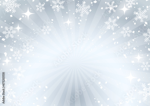 キラキラと雪の結晶が輝く背景イラスト（銀色）