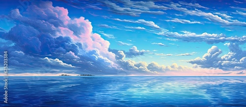 The beautiful natural landscape of the summer sky with its clear blue hue contrasting against the black background is enhanced by the vibrant colors reflected in the sea and the light danci