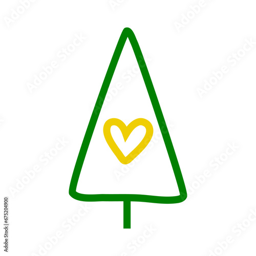 Tiempo de Navidad. Logo con silueta lineal de árbol de navidad tipo triángulo con corazón para su uso en invitaciones y felicitaciones