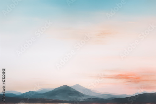 Pastel Dreams: Serene Horizon, Mountains, and Lake in Abstract Minimalist Landscape 